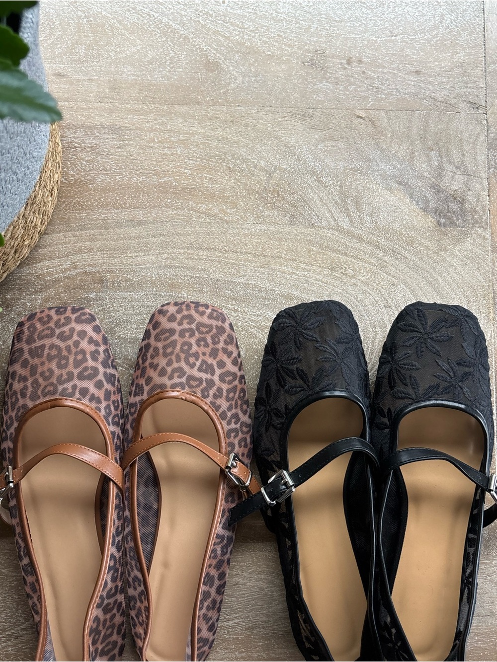 Two Pack! Embroidered Black Flats and Leopard Print Brown Flats